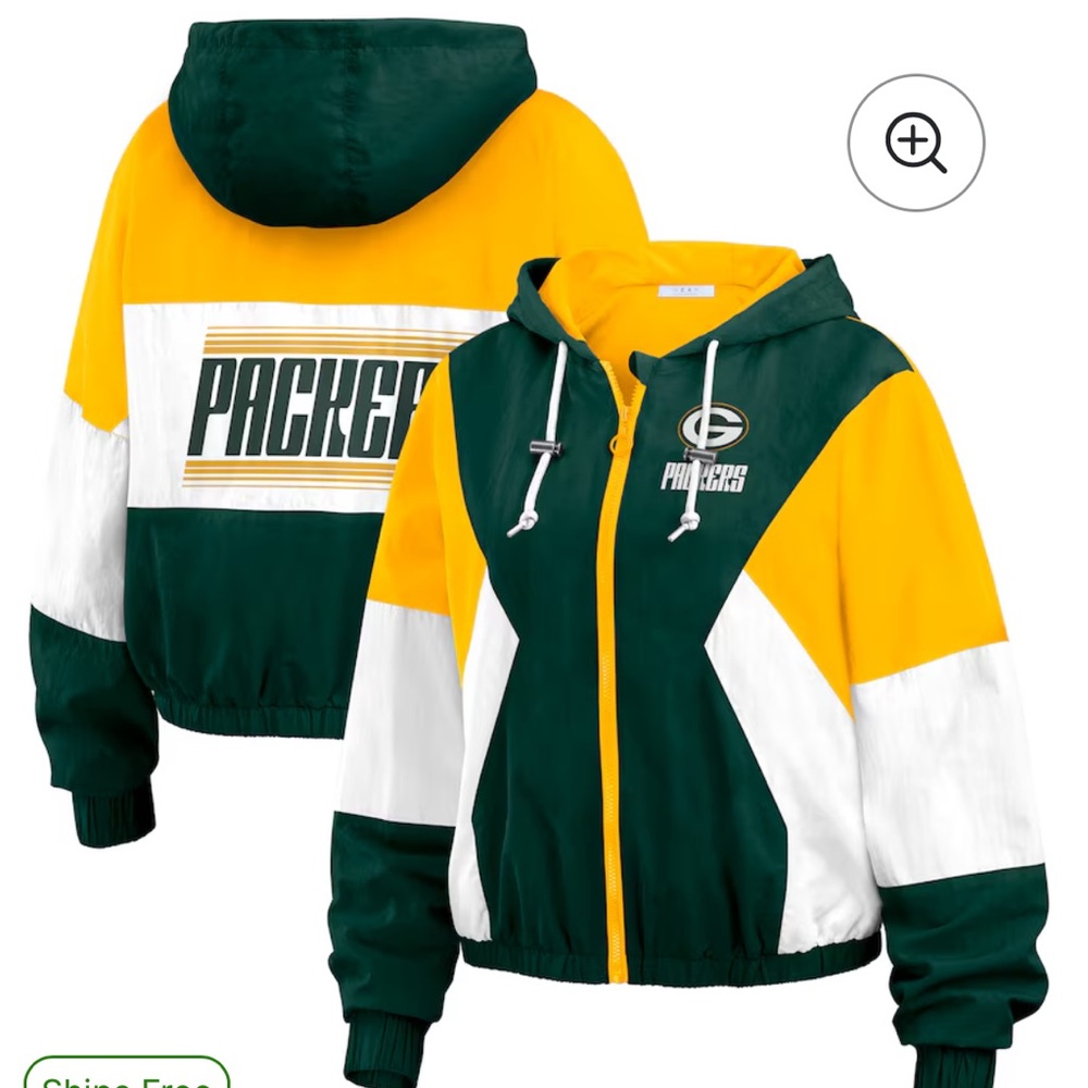 NWT Green Bay Packers Wear by Erin Andrews Color Block Full Zip Windbreaker